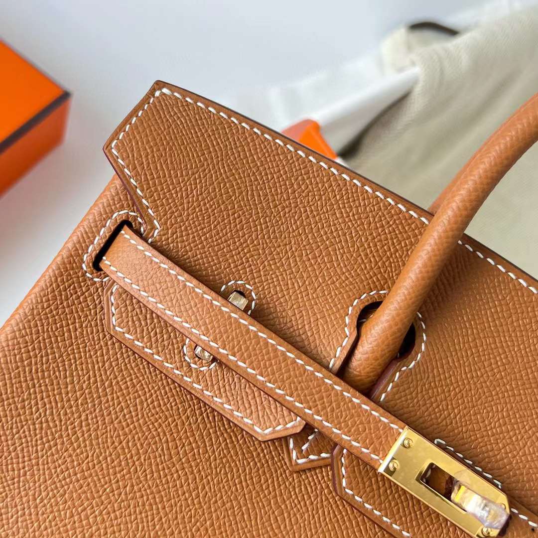 Hermès（爱马仕）Birkin 铂金包 Epsom Ck37 金棕色 金扣 25cm 全手工蜡线缝制 Ghw