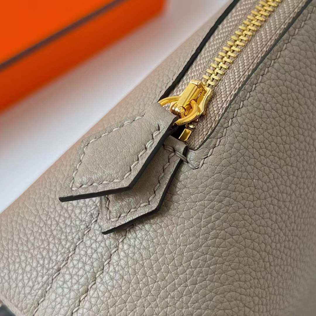 Hermès（爱马仕）Mini Bolide 迷你保龄球包 Evercolor M8 沥青灰 金扣 19cm 全手工蜡线缝制 Ghw