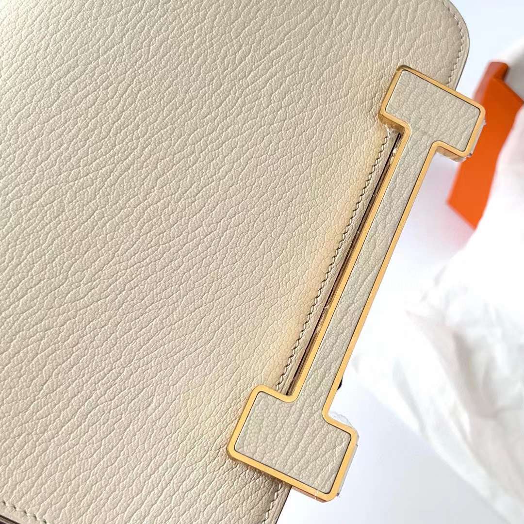 Hermès（爱马仕）Geta 木屐包 Chevre 进口山羊皮 I2 奶油白 金扣 20cm 全手工蜡线缝制 Ghw