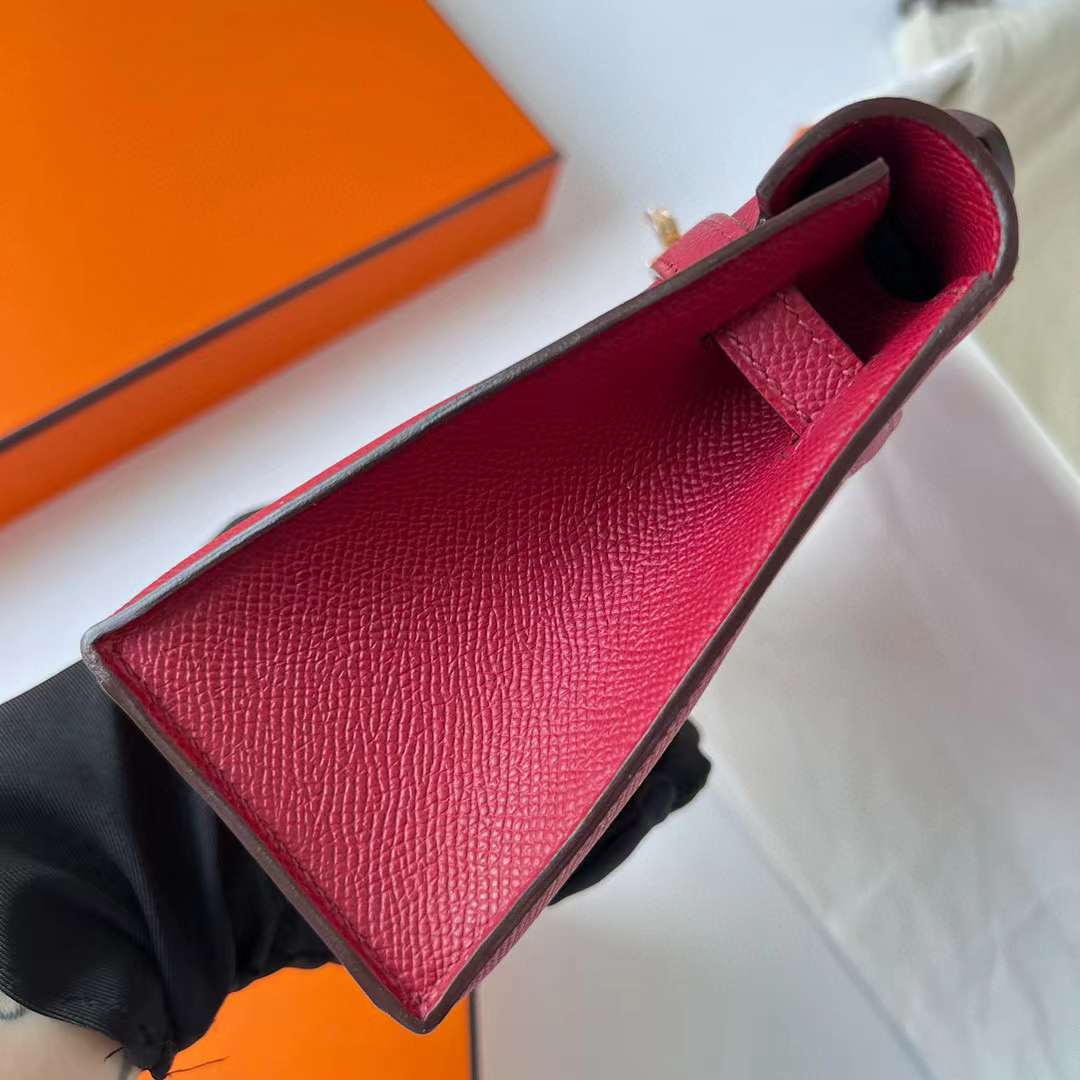 Hermès（爱马仕）Mini Kelly Pochette Epsom K1 石榴红 金扣 22cm 全手工蜡线缝制 Ghw