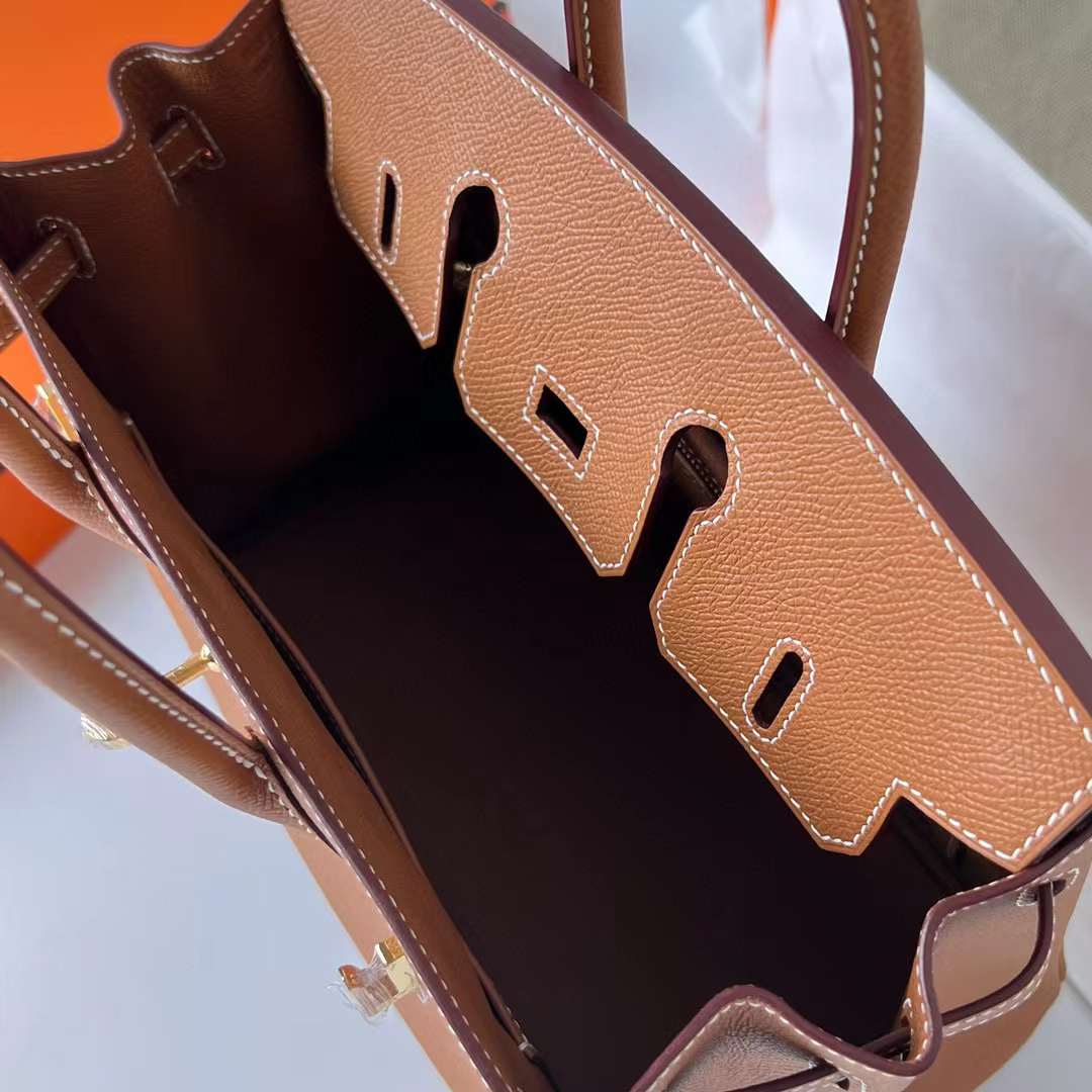 Hermès（爱马仕）Birkin 铂金包 Epsom Ck37 金棕色 金扣 25cm 全手工蜡线缝制 Ghw