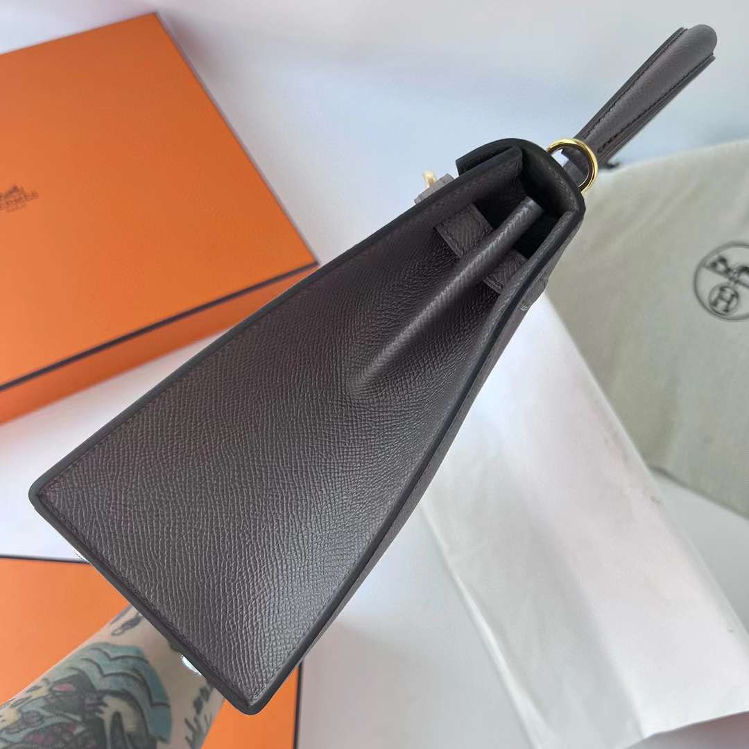 Hermès（爱马仕）Kelly 凯莉包 Epsom 8F 锡器灰 金扣 25cm 全手工蜡线缝制 Ghw