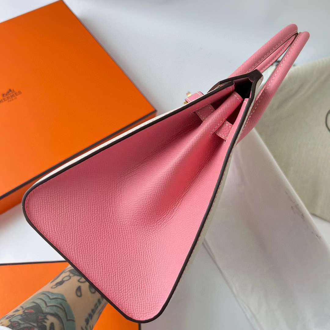 Hermès（爱马仕）Birkin 铂金包 Sellier Epsom Ck10 奶昔白 拼 1Q 奶昔粉 磨砂金扣 25cm 全手工蜡线缝制 Bghw