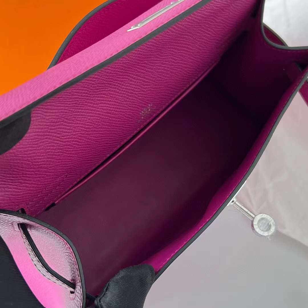 Hermès（爱马仕）Mini Kelly Pochette Epsom L3 玫瑰紫 银扣 22cm 全手工蜡线缝制 Phw