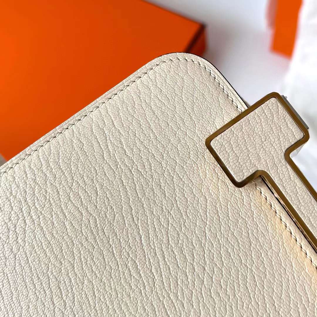 Hermès（爱马仕）Geta 木屐包 Chevre 进口山羊皮 I2 奶油白 金扣 20cm 全手工蜡线缝制 Ghw