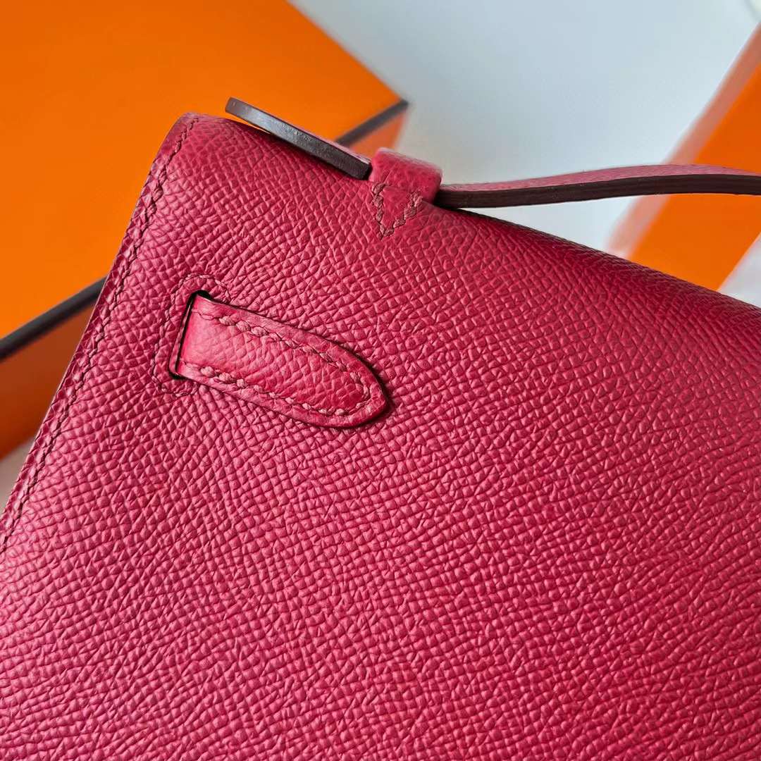 Hermès（爱马仕）Mini Kelly Pochette Epsom K1 石榴红 金扣 22cm 全手工蜡线缝制 Ghw