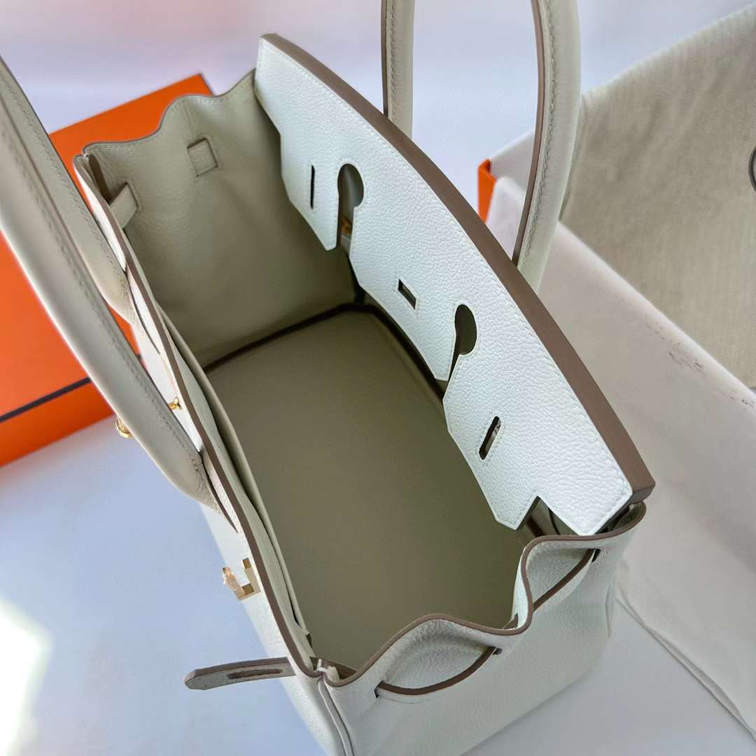 Hermès（爱马仕）Birkin 铂金包 Togo 进口小牛皮 0T 蘑菇白 金扣 30cm 全手工蜡线缝制 Ghw