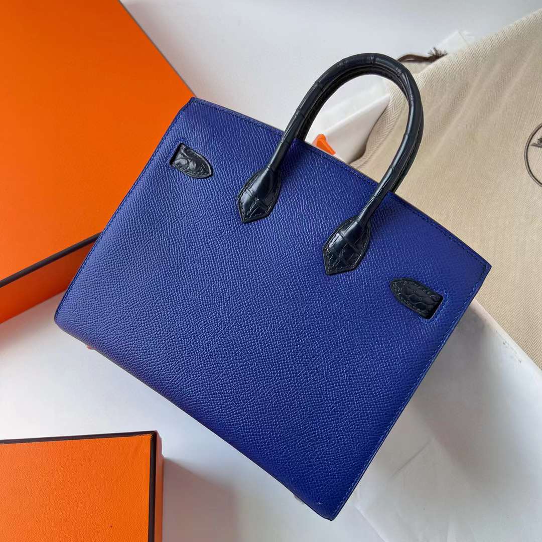 Hermès（爱马仕）Birkin 限量版 蓝色 小房子 银扣 20cm 全手工蜡线缝制 Phw