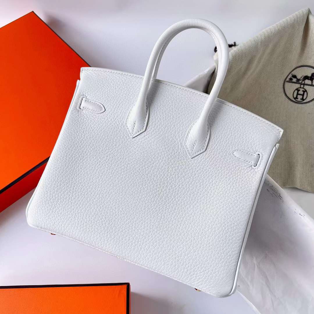 Hermès（爱马仕）Birkin 铂金包 Clemence 进口TC大牛皮 01 纯白 内拼 9R 柠檬黄 拉丝金扣 25cm 全手工蜡线缝制 Bghw