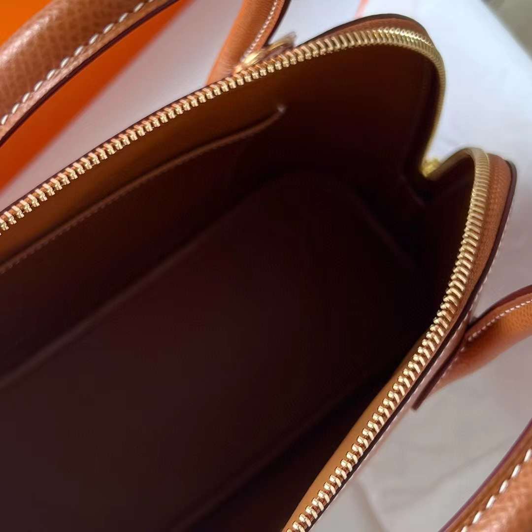 Hermès（爱马仕）Bolide 保龄球包 Epsom Ck37 金棕色 金扣 25cm 全手工蜡线缝制 Ghw