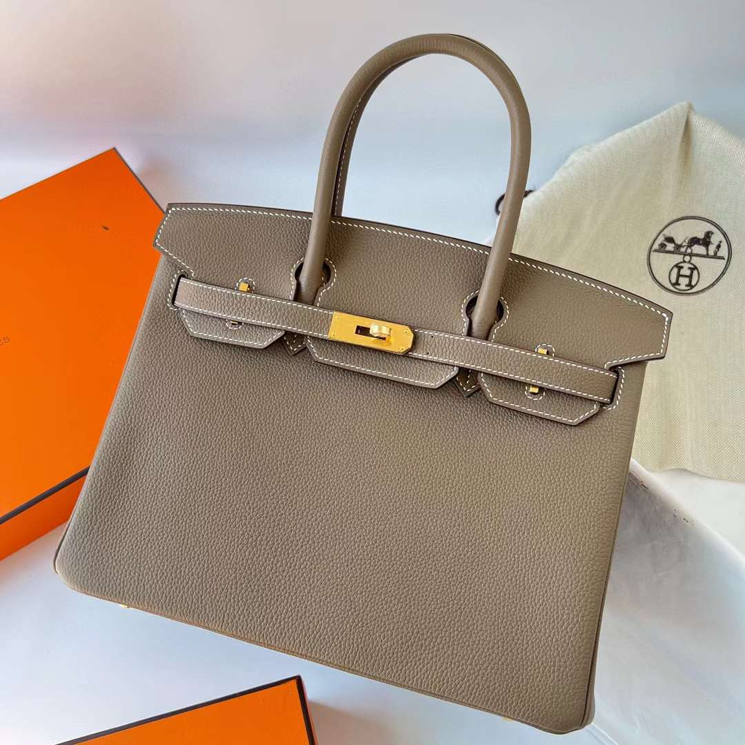 Hermès（爱马仕）Birkin 铂金包 Togo 进口小牛皮 Ck18 大象灰 金扣 30cm 全手工蜡线缝制 Ghw