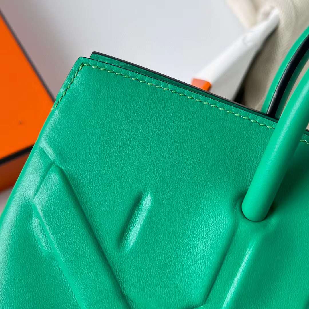 Hermès（爱马仕）Birkin Shadow Swift 幻影包 6W 薄荷绿 银扣 25cm 全手工蜡线缝制 Phw