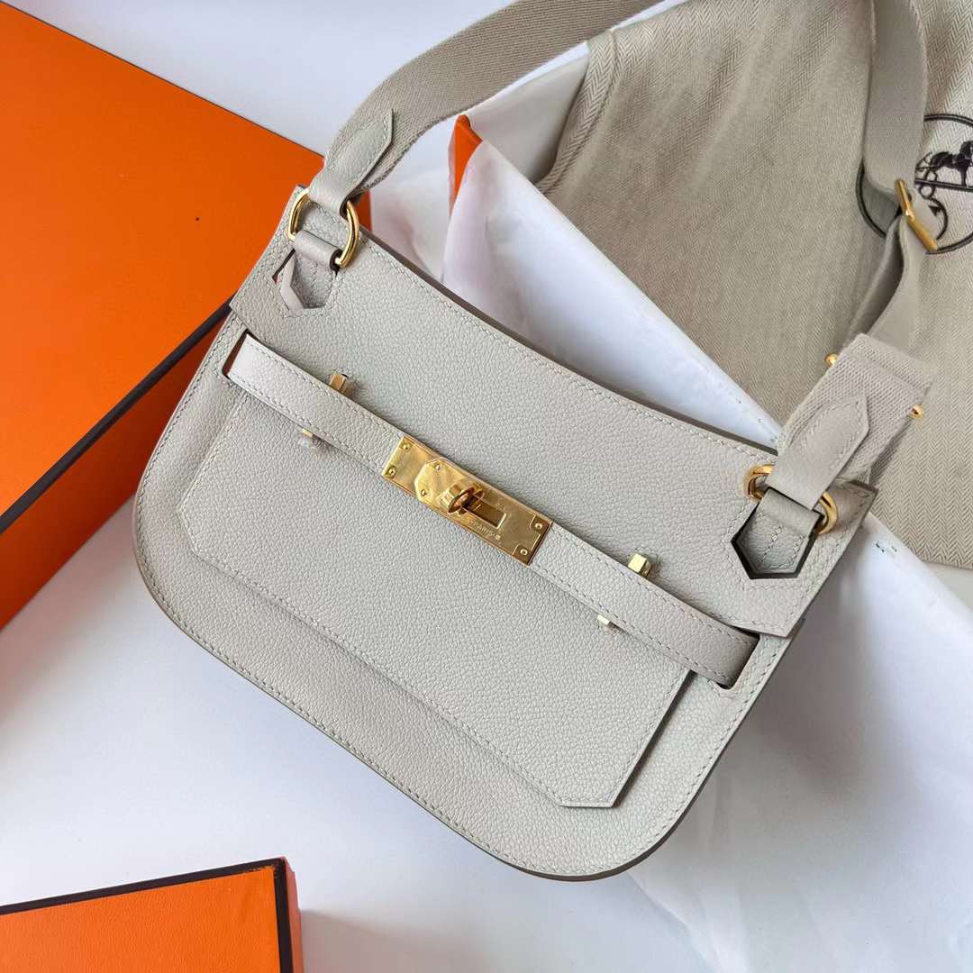 Hermès（爱马仕）Mini Jypsiere 迷你 吉普赛 Evercolor 8L 冰川白 金扣 23cm 全手工蜡线缝制 Ghw