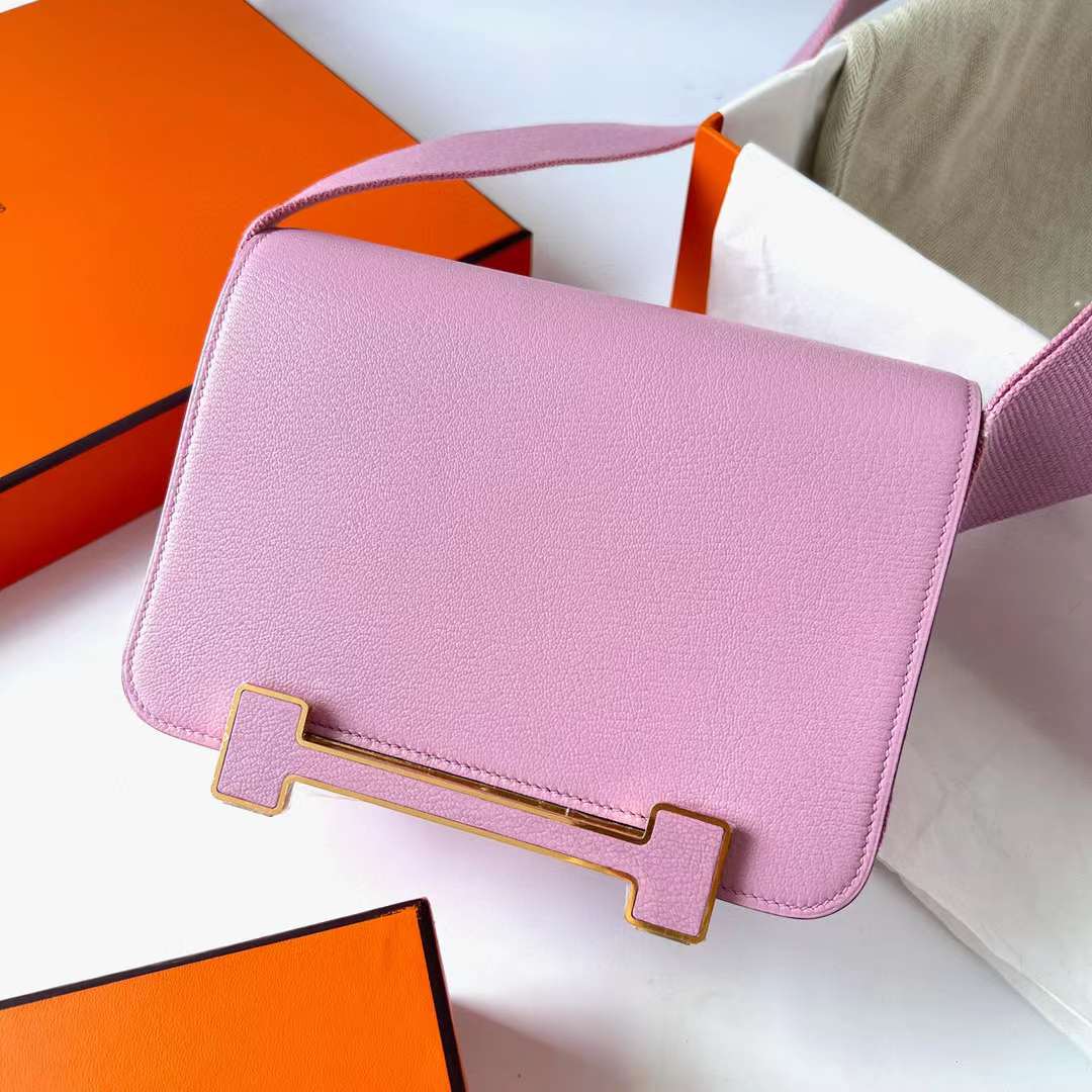 Hermès（爱马仕）Geta 木屐包 Chevre 进口山羊皮 X9 锦葵紫 金扣 20cm 全手工蜡线缝制 Ghw