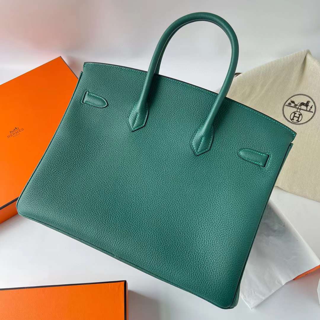 Hermès（爱马仕）Birkin 铂金包 Togo 进口小牛皮 Z6 孔雀绿 金扣 35cm 全手工蜡线缝制 Ghw