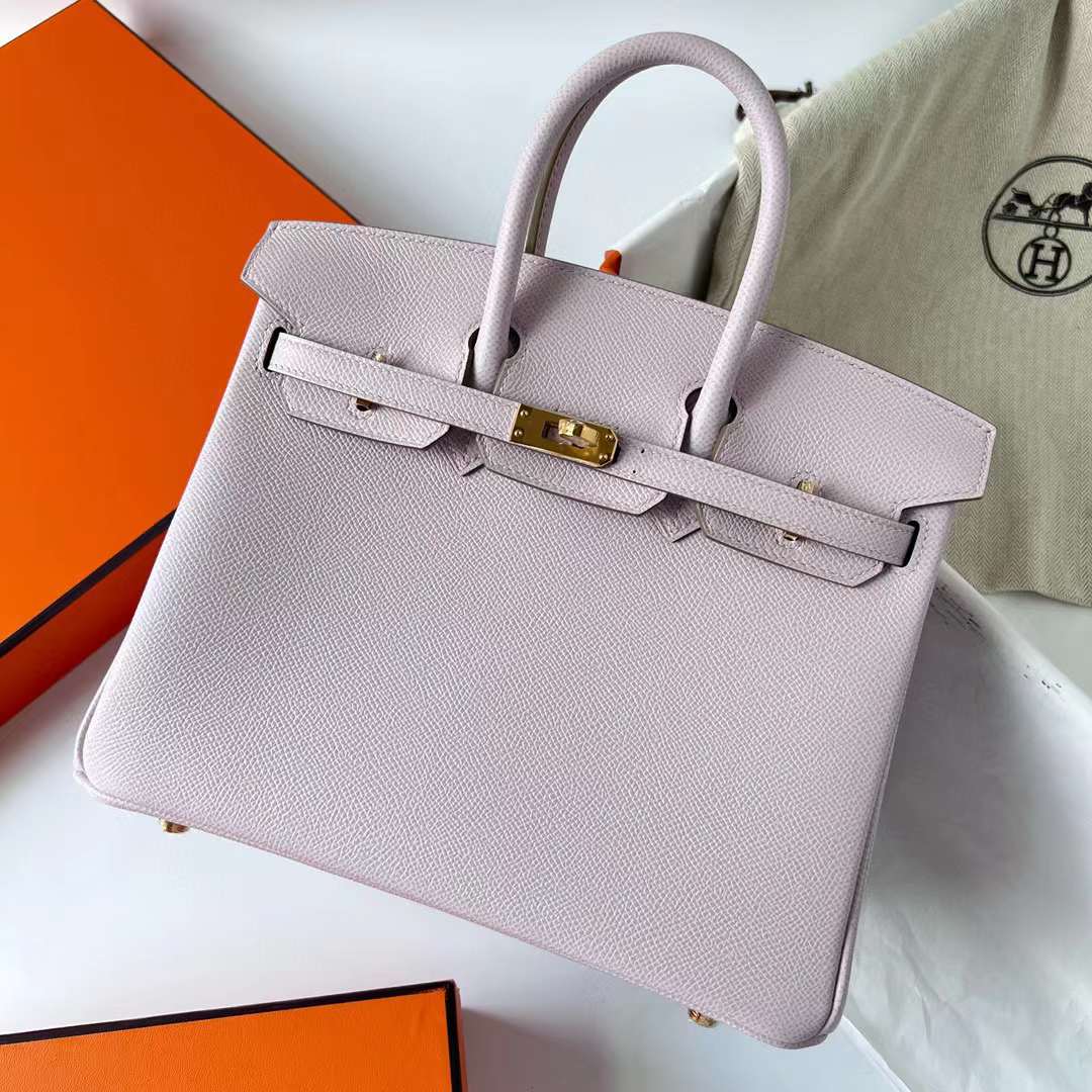 Hermès（爱马仕）Birkin 铂金包 Epsom 09 梦幻粉紫 金扣 25cm 全手工蜡线缝制 Ghw