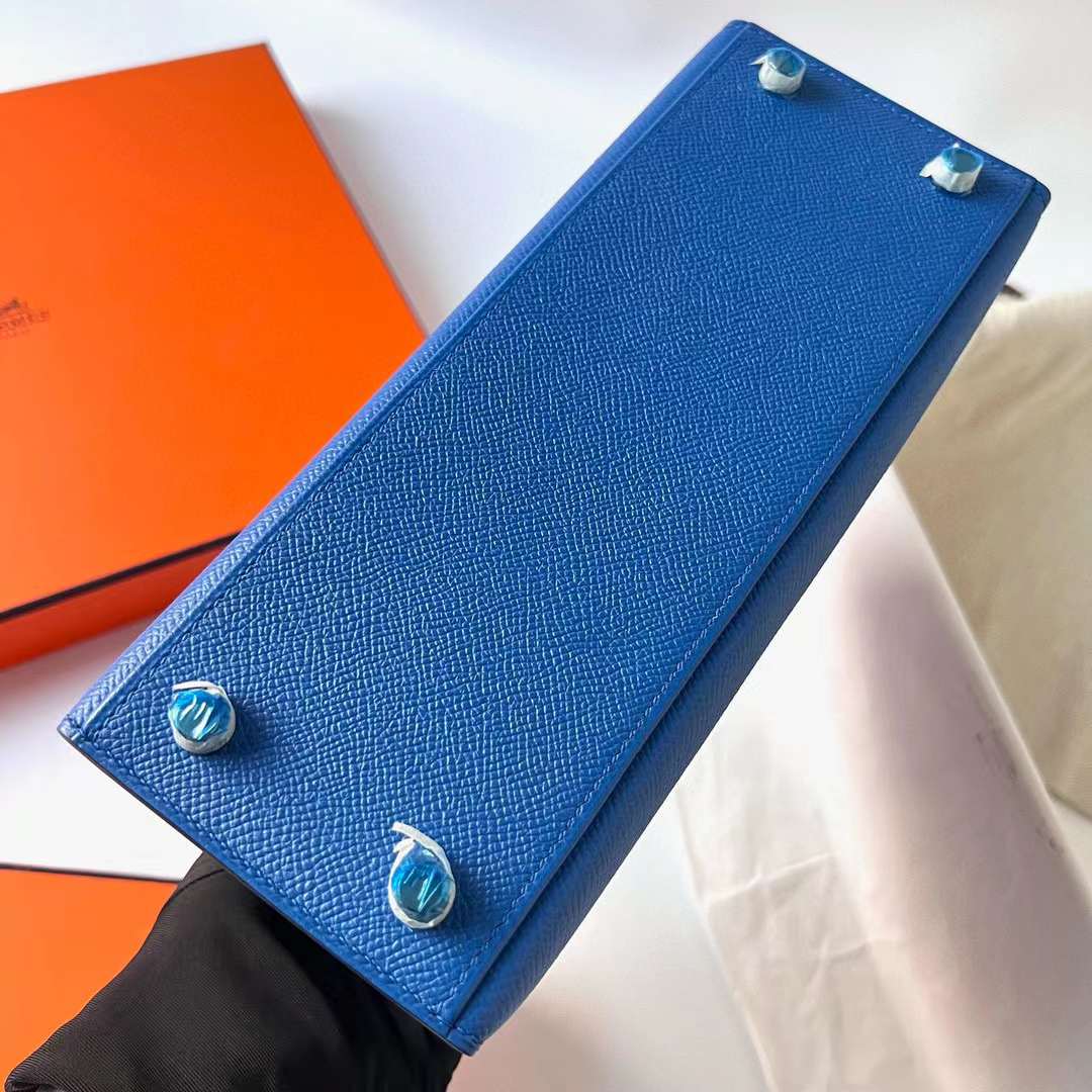 Hermès（爱马仕）Kelly 凯莉包 Epsom Ck71 法国蓝 银扣 25cm 全手工蜡线缝制 Phw