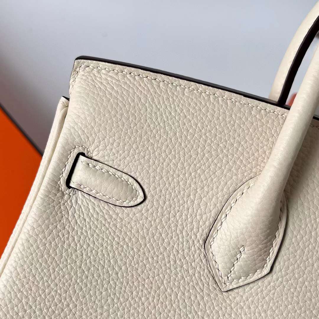 Hermès（爱马仕）Birkin 铂金包 Togo 进口小牛皮 i2 奶油白 玫瑰金扣 25cm 全手工蜡线缝制 Rghw