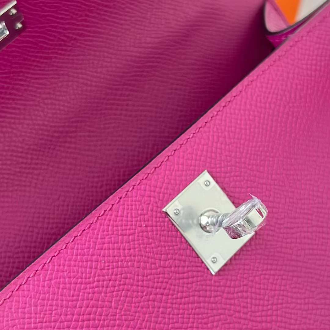 Hermès（爱马仕）Mini Kelly Pochette Epsom L3 玫瑰紫 银扣 22cm 全手工蜡线缝制 Phw