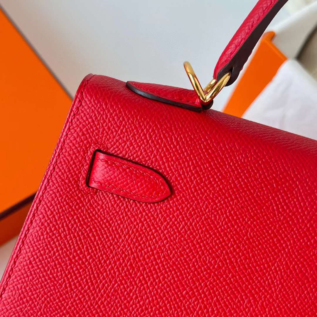 Hermès（爱马仕）Kelly 凯莉包 Epsom Q5 国旗红 金扣 25cm 全手工蜡线缝制 Ghw