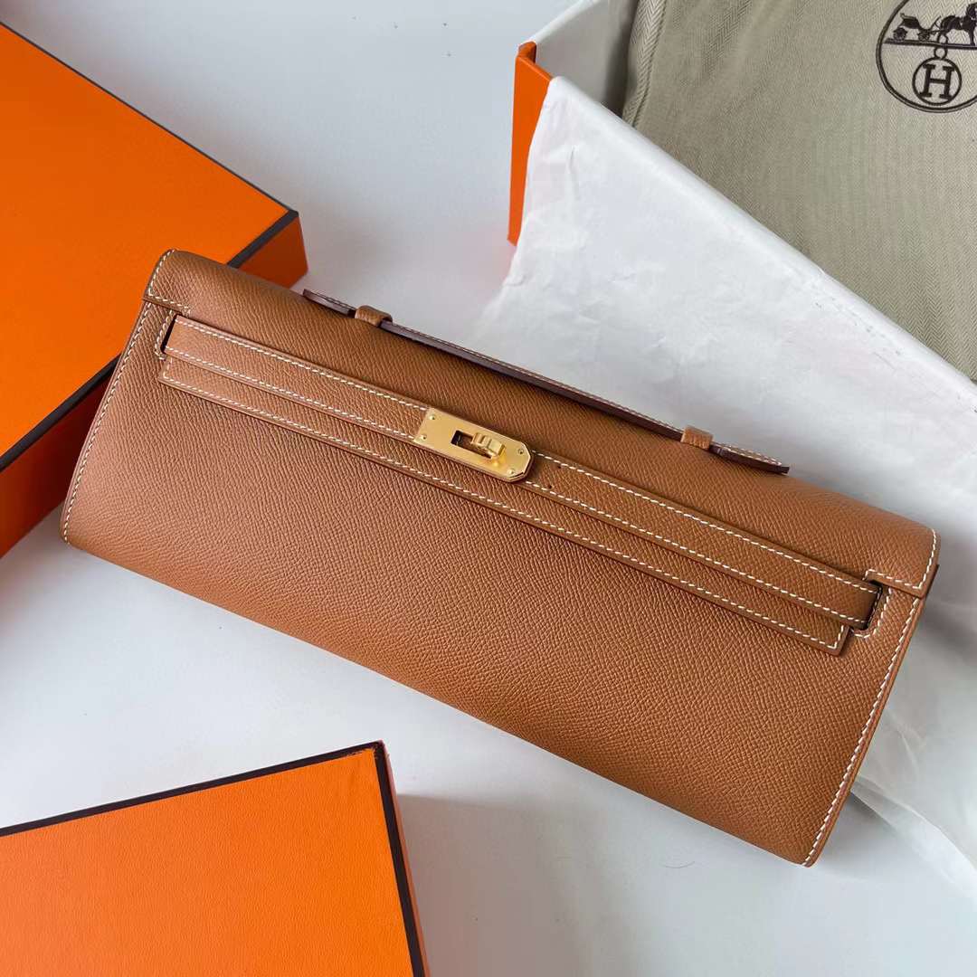 Hermès（爱马仕）Kelly cut Epsom Ck37 金棕色 金扣 31cm 全手工蜡线缝制 Ghw
