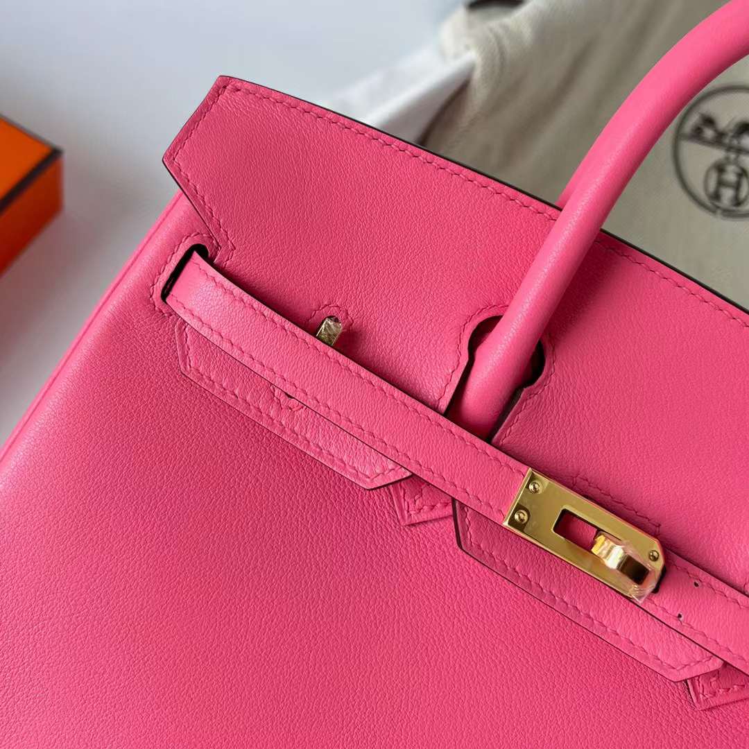 Hermès（爱马仕）Birkin 铂金包 Swift 8W 新唇膏粉 金扣 25cm 全手工蜡线缝制 Ghw