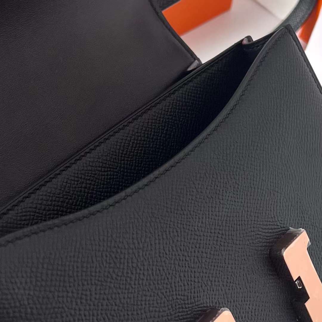 Hermès（爱马仕）Constance 1-19 Epsom 镜子款 ck89 黑色 玫瑰金扣 一级工艺 全手工蜡线缝制 RGhw