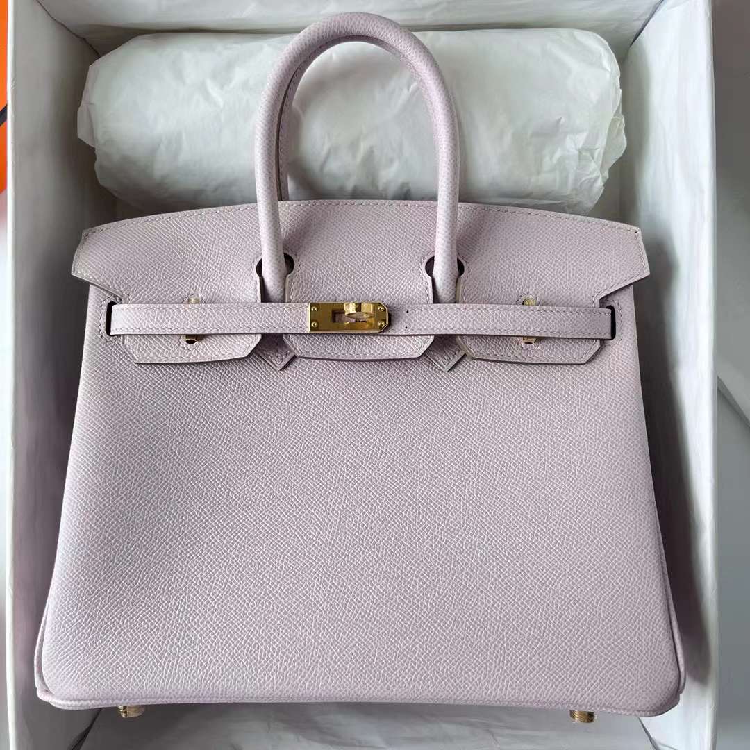 Hermès（爱马仕）Birkin 铂金包 Epsom 09 梦幻粉紫 金扣 25cm 全手工蜡线缝制 Ghw