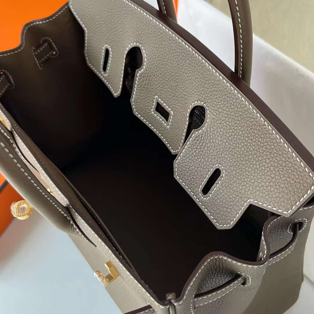 Hermès（爱马仕）Birkin 铂金包 Togo 进口小牛皮 Ck18 大象灰 金扣 25cm 全手工蜡线缝制 Ghw