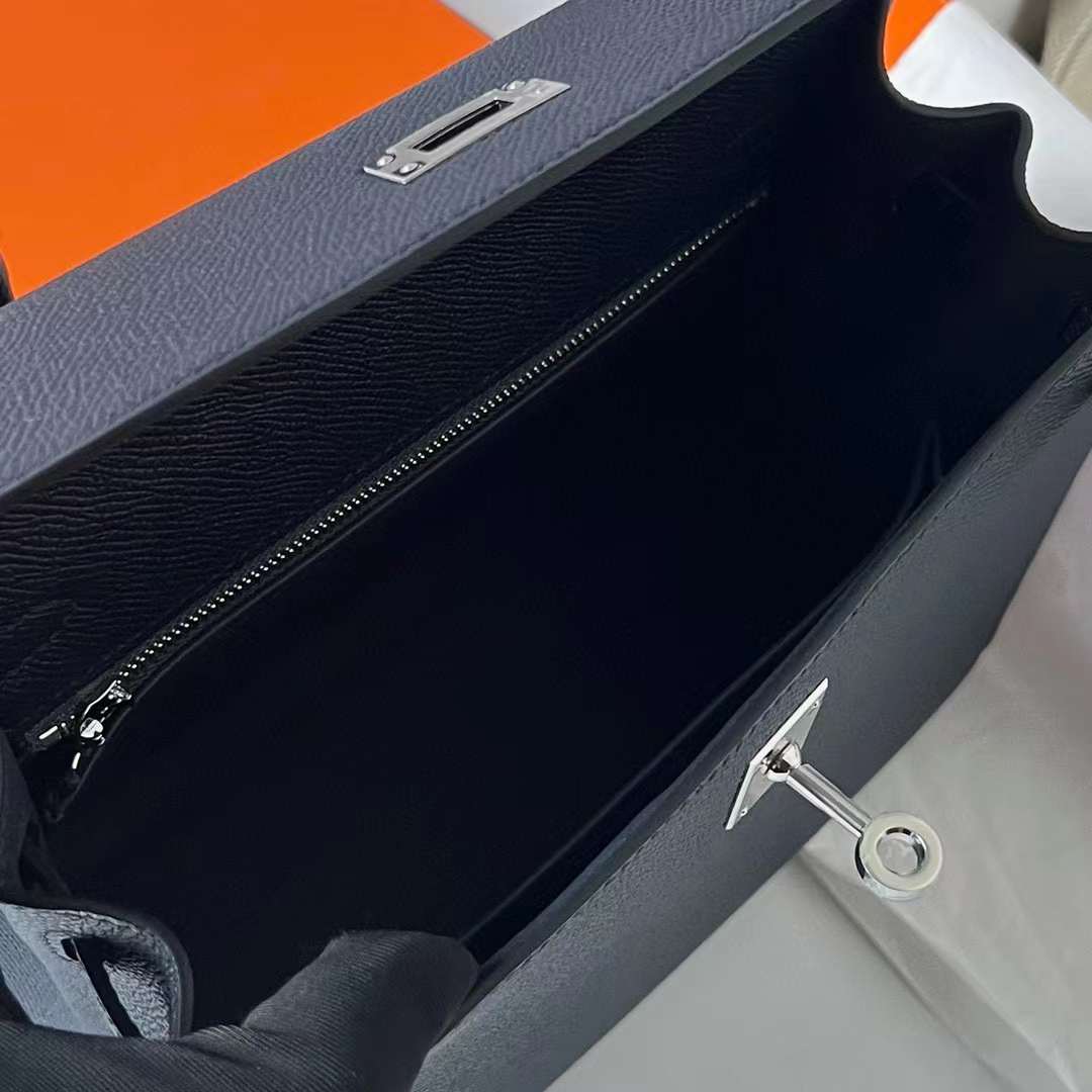 Hermès（爱马仕）Kelly 凯莉包 Epsom Ck76 深海蓝 银扣 25cm 全手工蜡线缝制 Phw