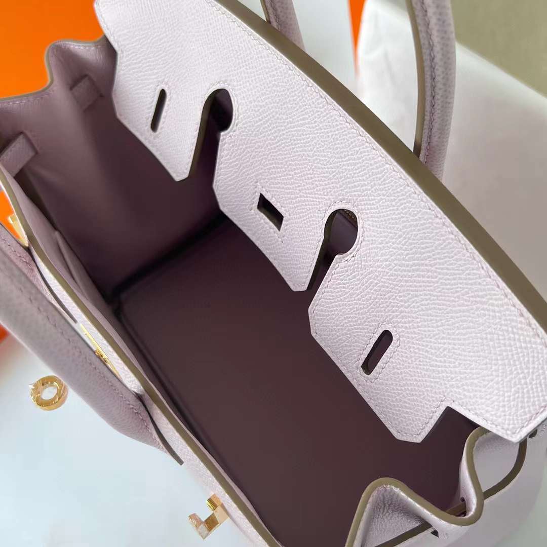 Hermès（爱马仕）Birkin 铂金包 Epsom 09 梦幻粉紫 金扣 25cm 全手工蜡线缝制 Ghw