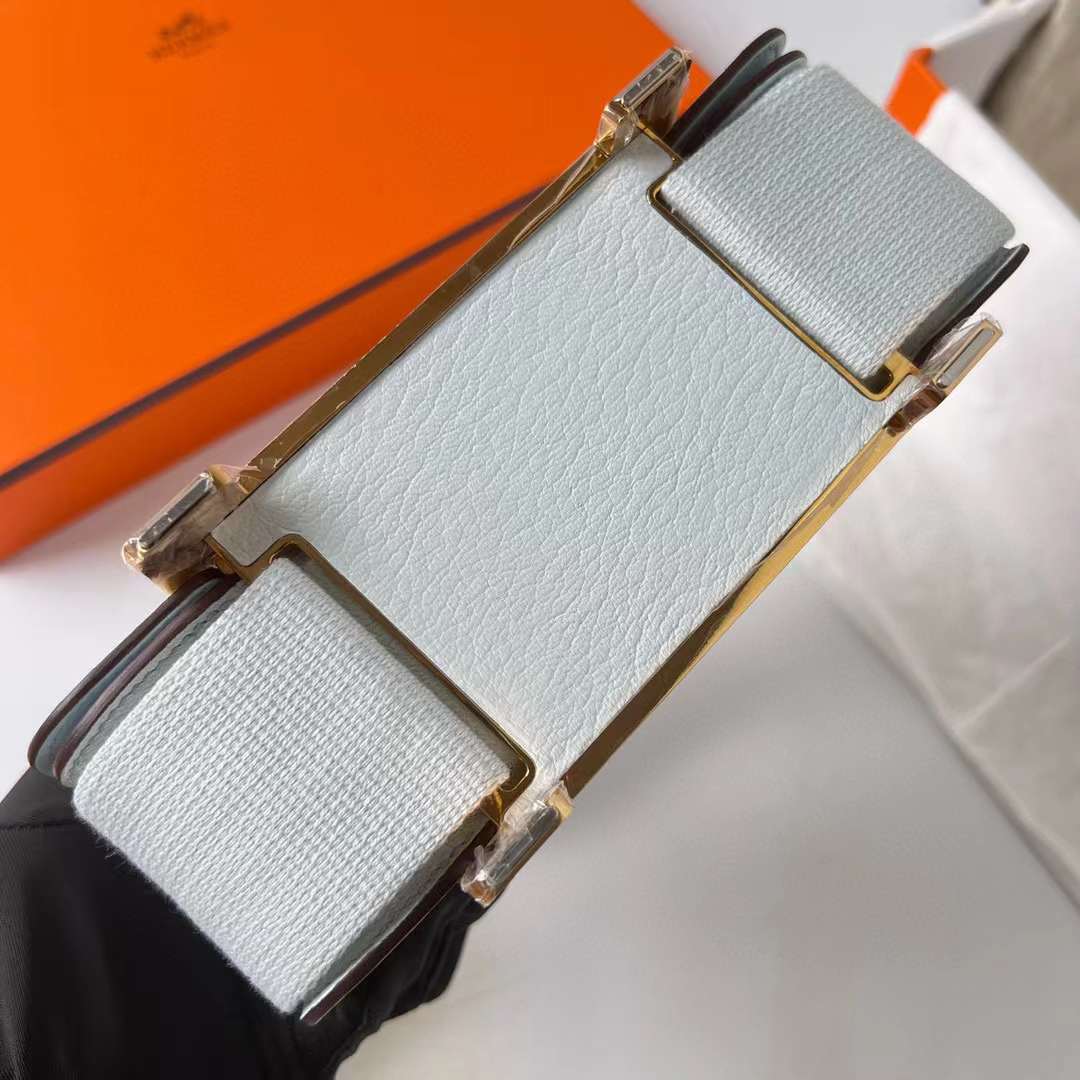 Hermès（爱马仕）Geta 木屐包 Chevre 进口山羊皮 T0 雾蓝色 金扣 20cm 全手工蜡线缝制 Ghw