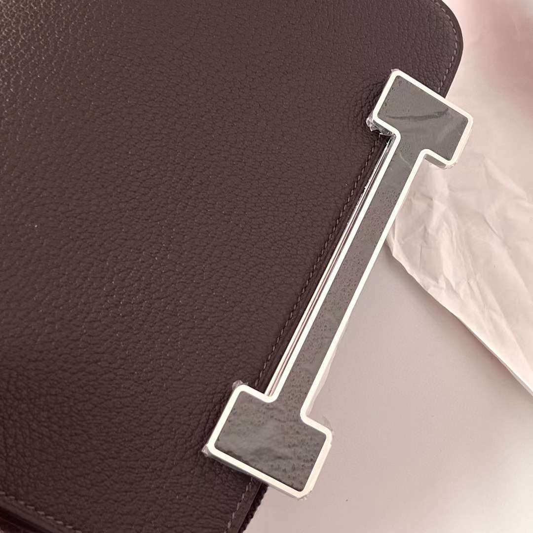 Hermès（爱马仕）Geta 木屐包 Chevre 进口山羊皮 0G 马鞍红 银扣 20cm 全手工蜡线缝制 Phw