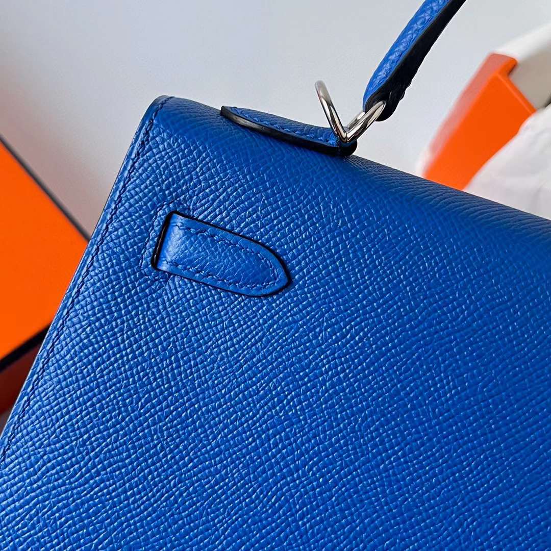 Hermès（爱马仕）Kelly 凯莉包 Epsom Ck71 法国蓝 银扣 25cm 全手工蜡线缝制 Phw