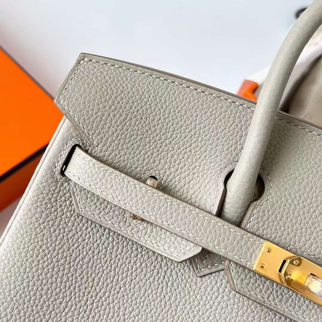 Hermès（爱马仕）Birkin 铂金包 Togo 进口德国小牛皮 Ck80 珍珠灰 金扣 25cm 全手工蜡线缝制 Ghw