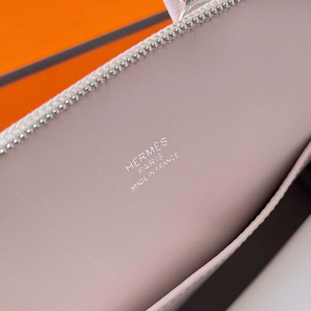 Hermès（爱马仕）Mini Bolide 迷你保龄球包 Chevre 进口山羊皮 09 梦幻粉紫 银扣 19cm 全手工蜡线缝制 Phw