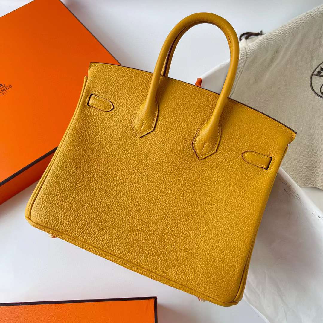 Hermès（爱马仕）Birkin 铂金包 Togo皮 9D 琥珀黄 金扣 25cm 全手工蜡线缝制 Ghw