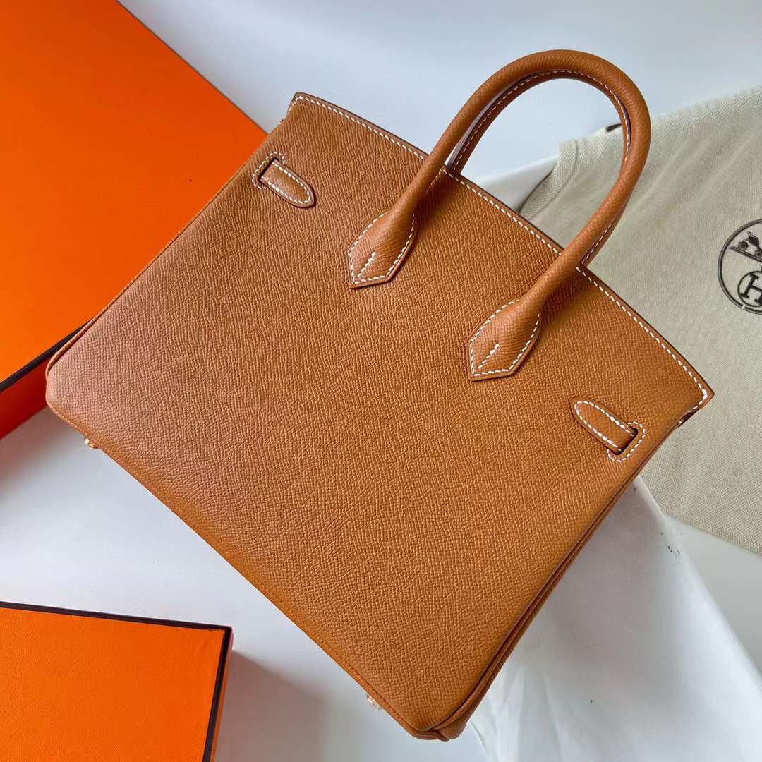 Hermès（爱马仕）Birkin 铂金包 Epsom Ck37 金棕色 金扣 25cm 全手工蜡线缝制 Ghw