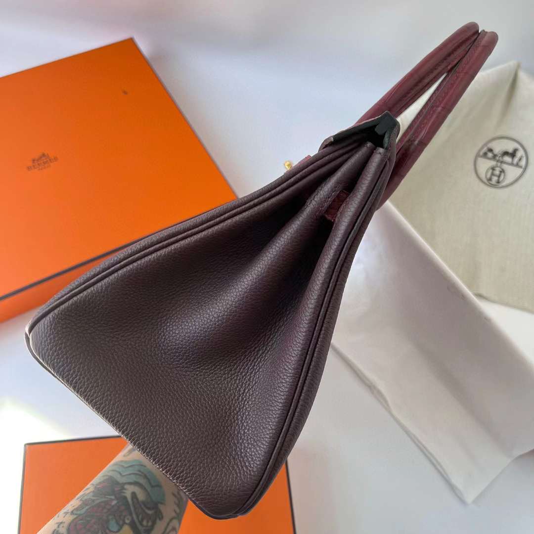 Hermès（爱马仕）Birkin 铂金包 Touch Togo皮 拼 雾面美洲鳄 Ck55 爱马仕红 金扣 30cm 全手工蜡线缝制 Ghw