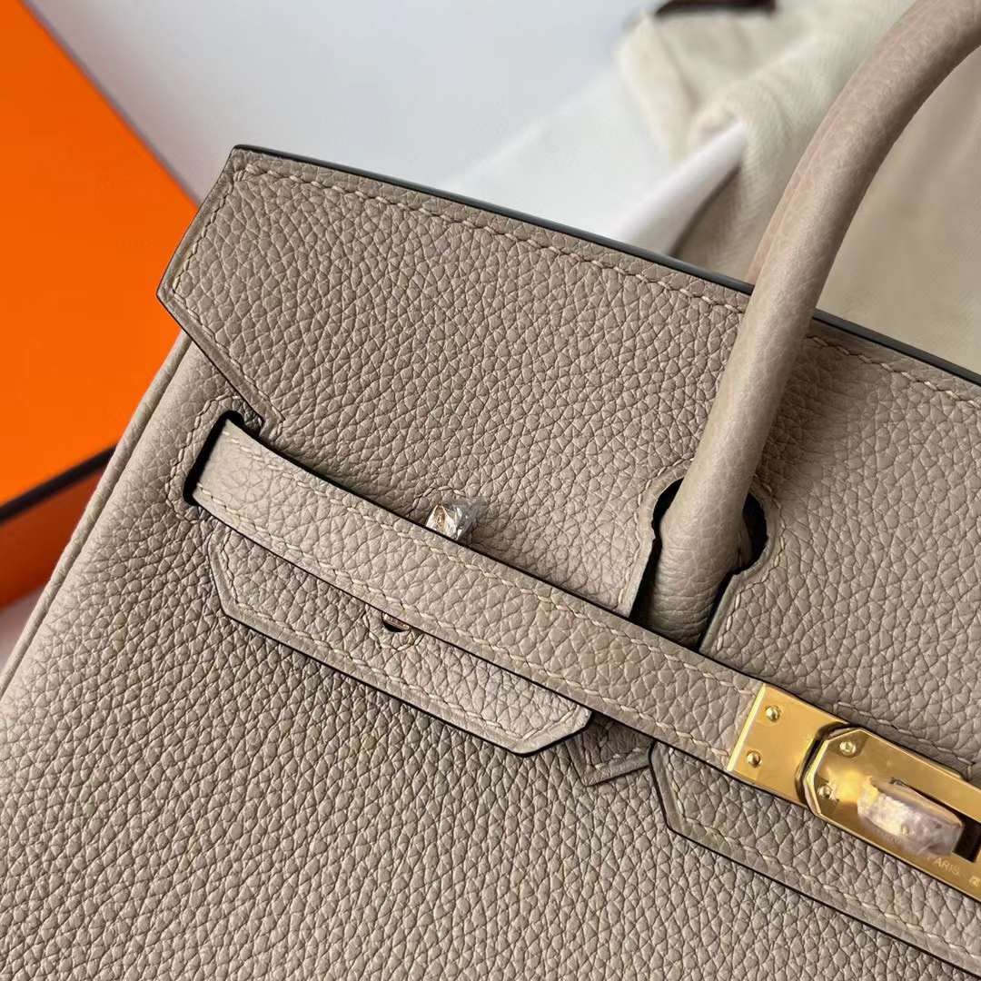 Hermès（爱马仕）Birkin 铂金包 Togo Ck81 斑鸠灰 金扣 25cm 全手工蜡线缝制 Ghw