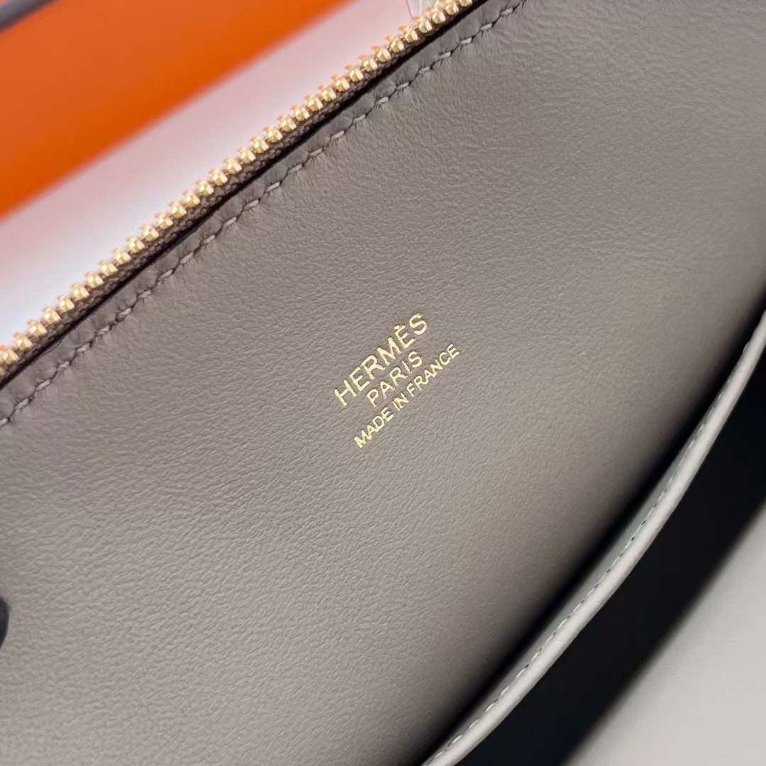 Hermès（爱马仕）Mini Bolide 迷你保龄球包 Evercolor M8 沥青灰 金扣 19cm 全手工蜡线缝制 Ghw