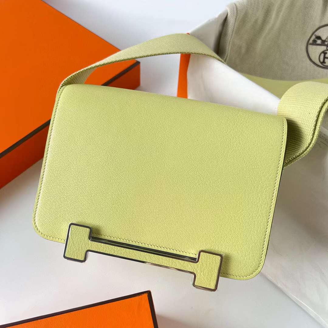 Hermès（爱马仕）Geta 木屐包 Chevre 进口山羊皮 R9 嫩芽黄 银扣 20cm 全手工蜡线缝制 Phw