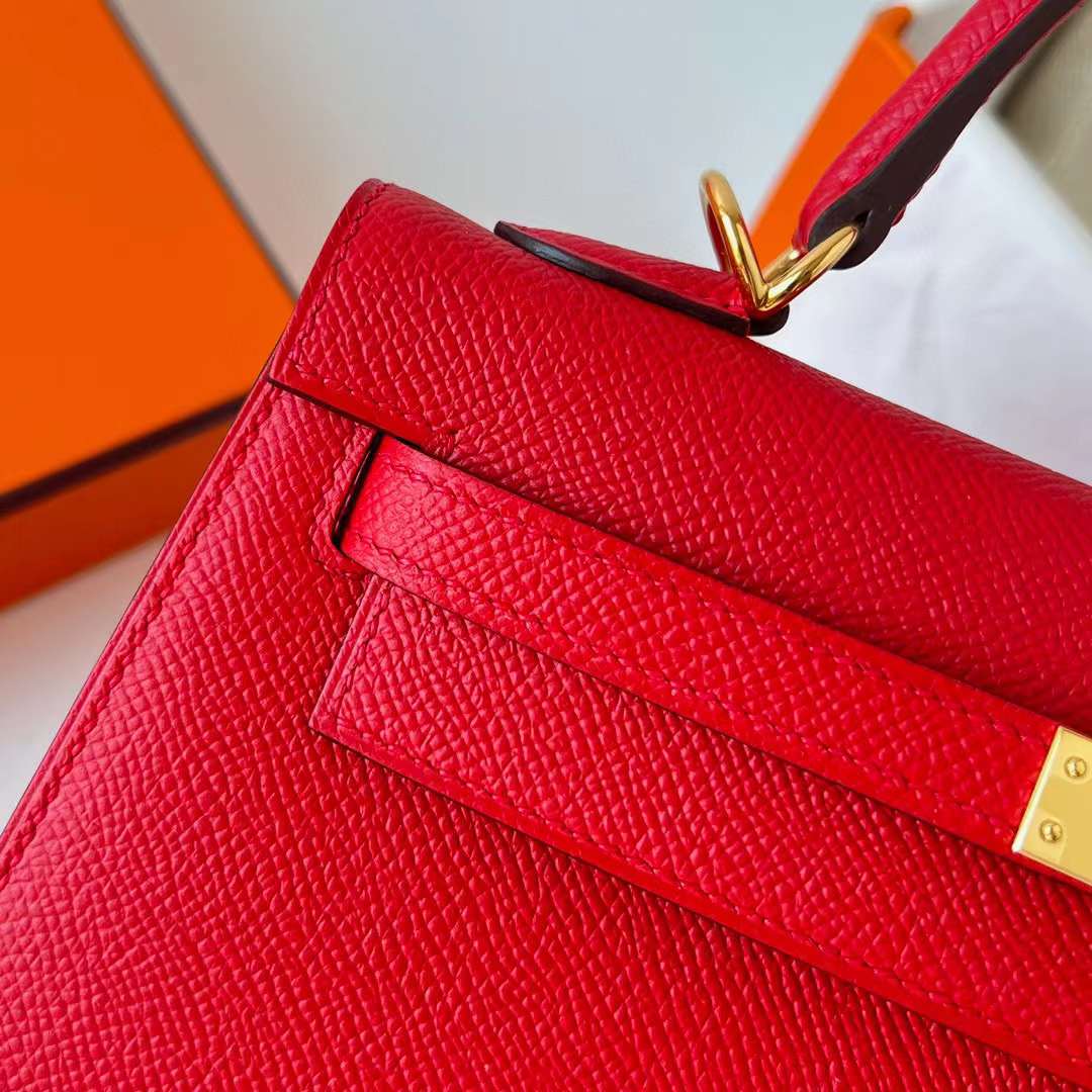 Hermès（爱马仕）Kelly 凯莉包 Epsom Q5 国旗红 金扣 25cm 全手工蜡线缝制 Ghw