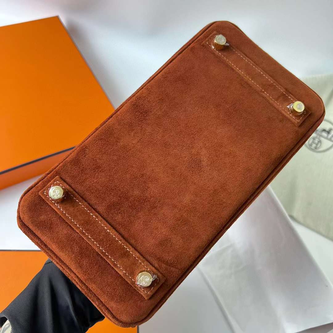 Hermès（爱马仕）Birkin 铂金包 Suede 进口羊皮反绒 麂皮 泰迪色 金扣 25cm 全手工蜡线缝制 Ghw