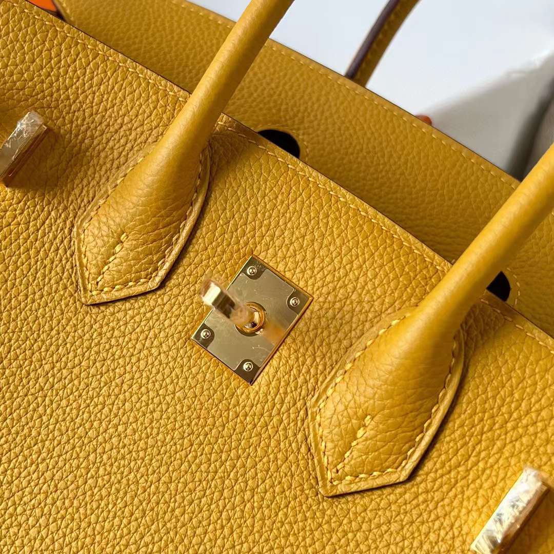 Hermès（爱马仕）Birkin 铂金包 Togo皮 9D 琥珀黄 金扣 25cm 全手工蜡线缝制 Ghw