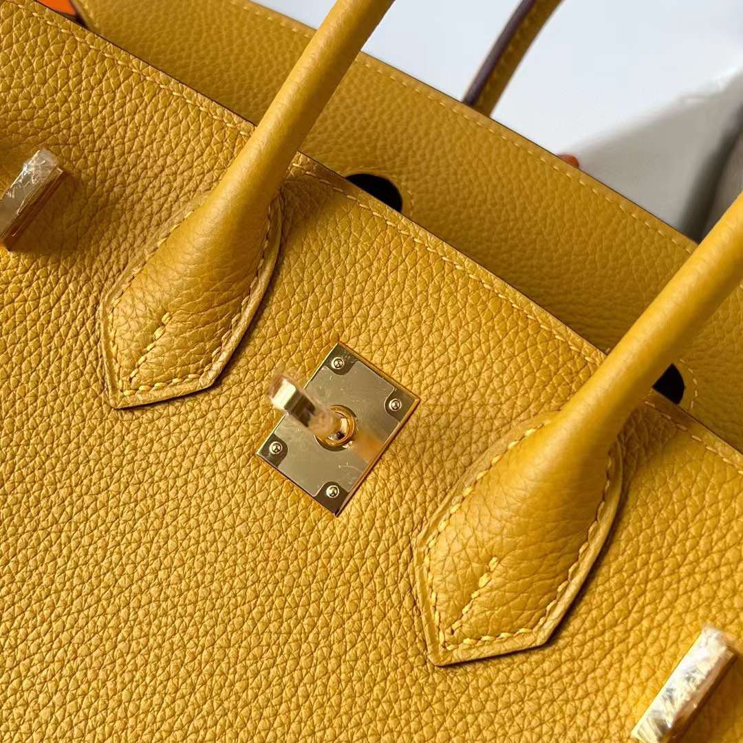 Hermès（爱马仕）Birkin 铂金包 Togo皮 9D 琥珀黄 金扣 25cm 全手工蜡线缝制 Ghw
