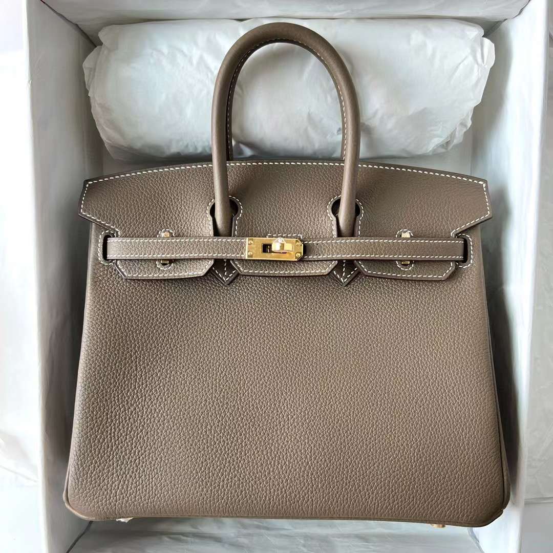 Hermès（爱马仕）Birkin 铂金包 Togo 进口小牛皮 Ck18 大象灰 金扣 25cm 全手工蜡线缝制 Ghw