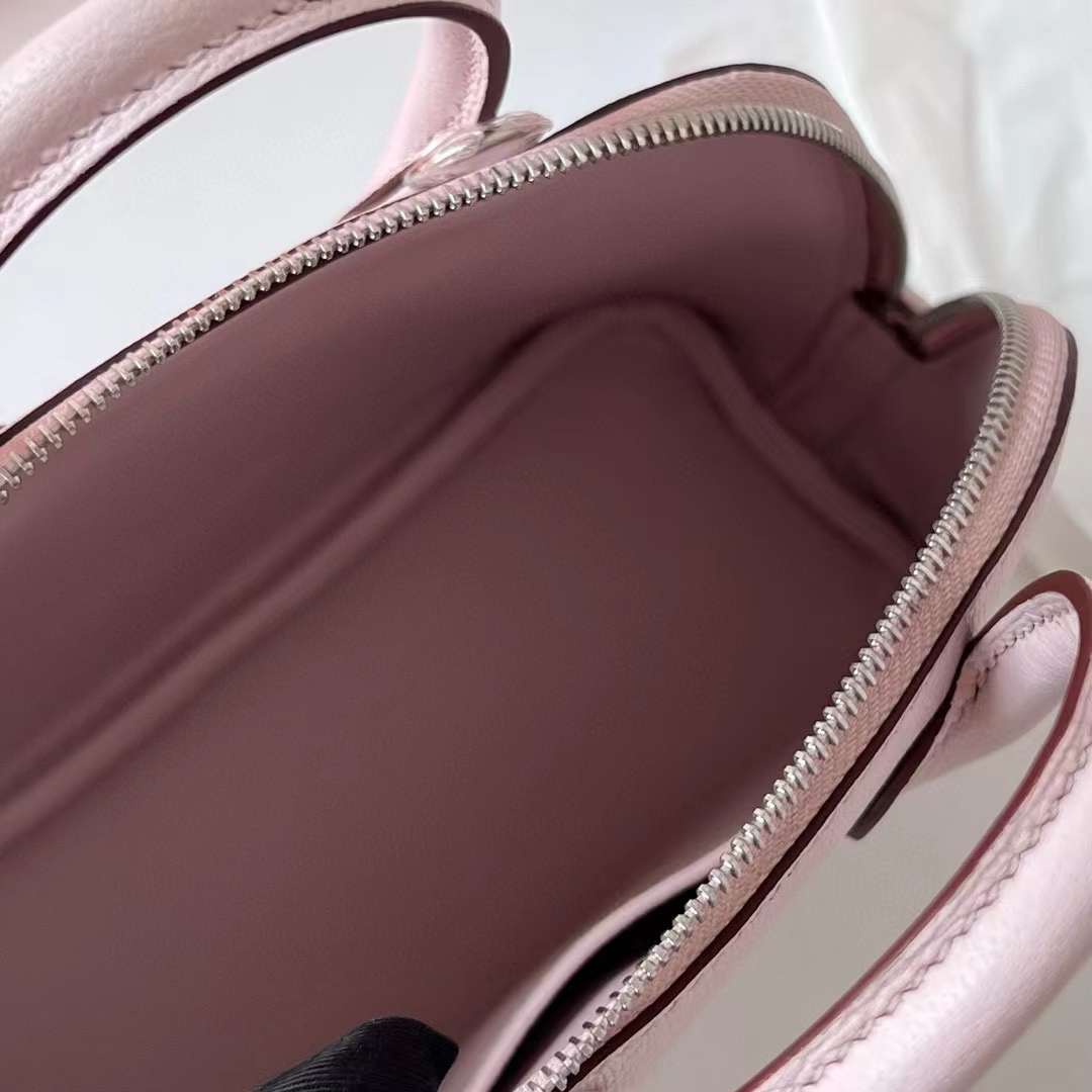Hermès（爱马仕）Mini Bolide 迷你保龄球包 Chevre 进口山羊皮 09 梦幻粉紫 银扣 19cm 全手工蜡线缝制 Phw