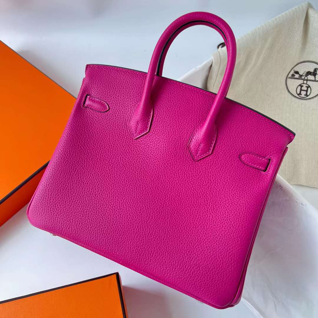 Hermès（爱马仕）Birkin 铂金包 Togo 进口德国小牛皮 L3 玫瑰紫 银扣 25cm 全手工蜡线缝制 Phw