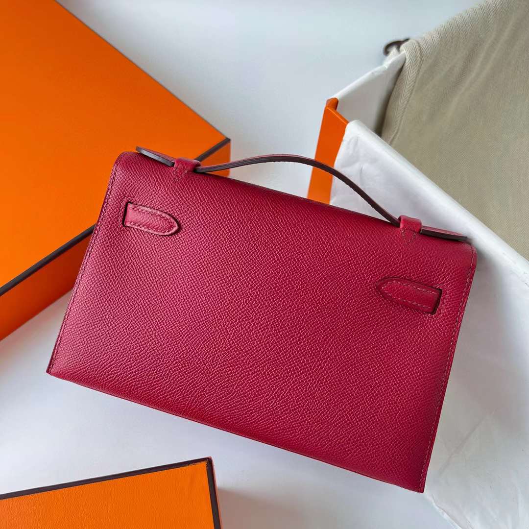 Hermès（爱马仕）Mini Kelly Pochette Epsom K1 石榴红 金扣 22cm 全手工蜡线缝制 Ghw